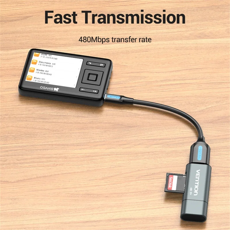 VENTION CCT Series USB 2.0 Mini-B Male to USB-A Female OTG Adapter Round PVC 0.15m Data Cable - Black