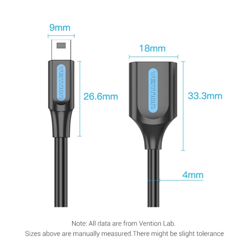 VENTION CCT Series USB 2.0 Mini-B Male to USB-A Female OTG Adapter Round PVC 0.15m Data Cable - Black