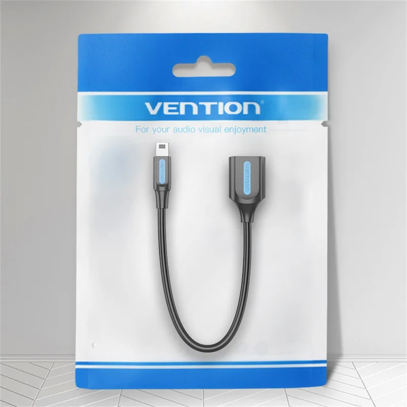VENTION CCT Series USB 2.0 Mini-B Male to USB-A Female OTG Adapter Round PVC 0.15m Data Cable - Black