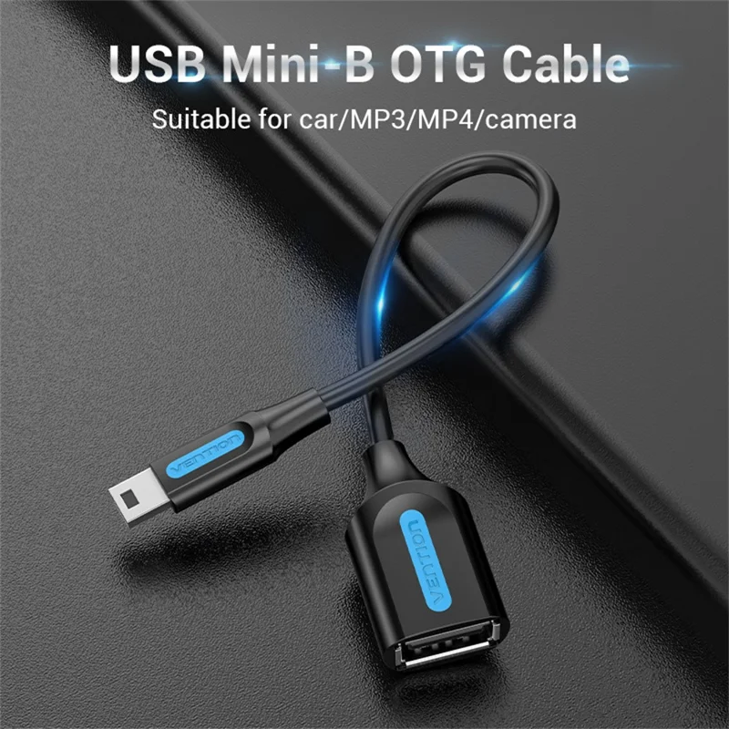 VENTION CCT Series USB 2.0 Mini-B Male to USB-A Female OTG Adapter Round PVC 0.15m Data Cable - Black