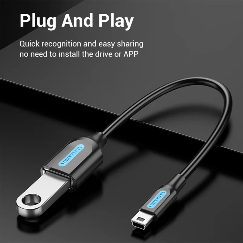 VENTION CCT Series USB 2.0 Mini-B Male to USB-A Female OTG Adapter Round PVC 0.15m Data Cable - Black