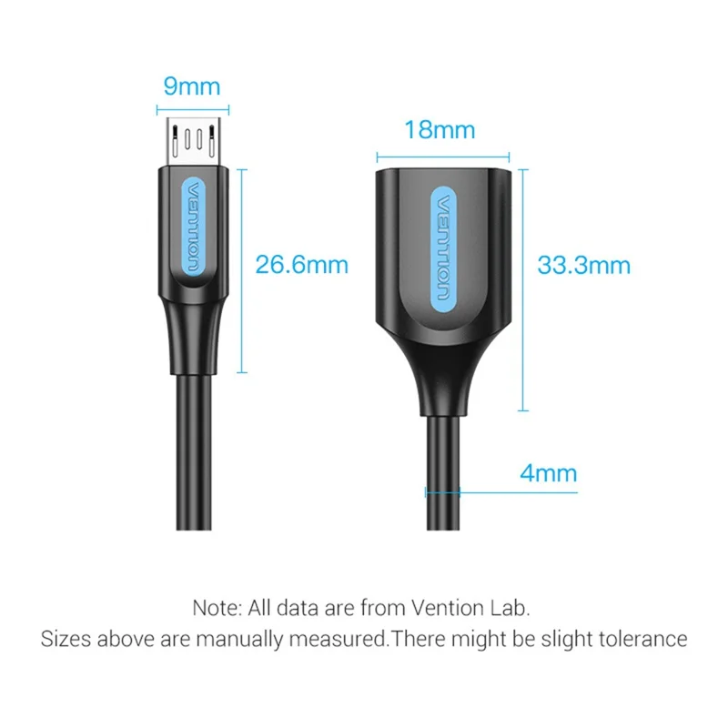 VENTION CCU Series USB 2.0 Micro-B Male to USB-A Female OTG Adapter 0.15m Round PVC Data Cable - Black