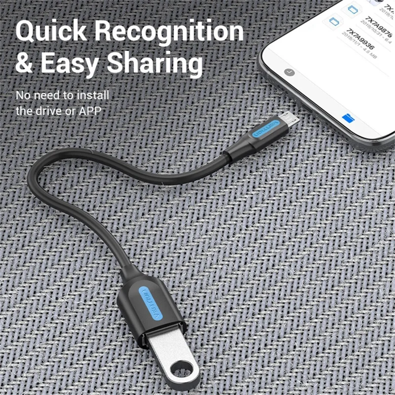 VENTION CCU Series USB 2.0 Micro-B Male to USB-A Female OTG Adapter 0.15m Round PVC Data Cable - Black