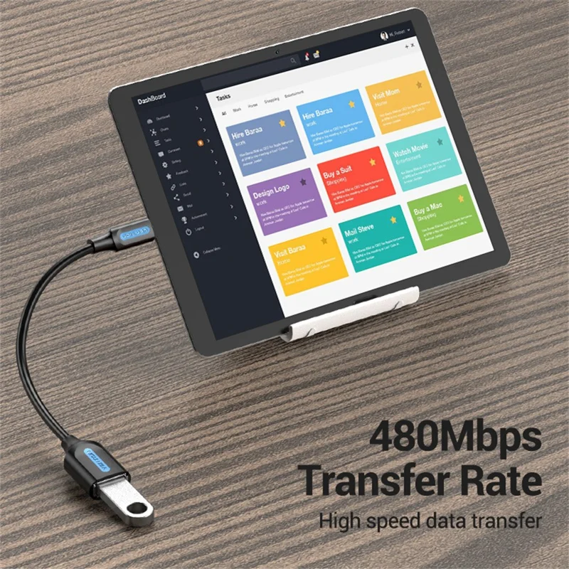 VENTION CCU Series USB 2.0 Micro-B Male to USB-A Female OTG Adapter 0.15m Round PVC Data Cable - Black