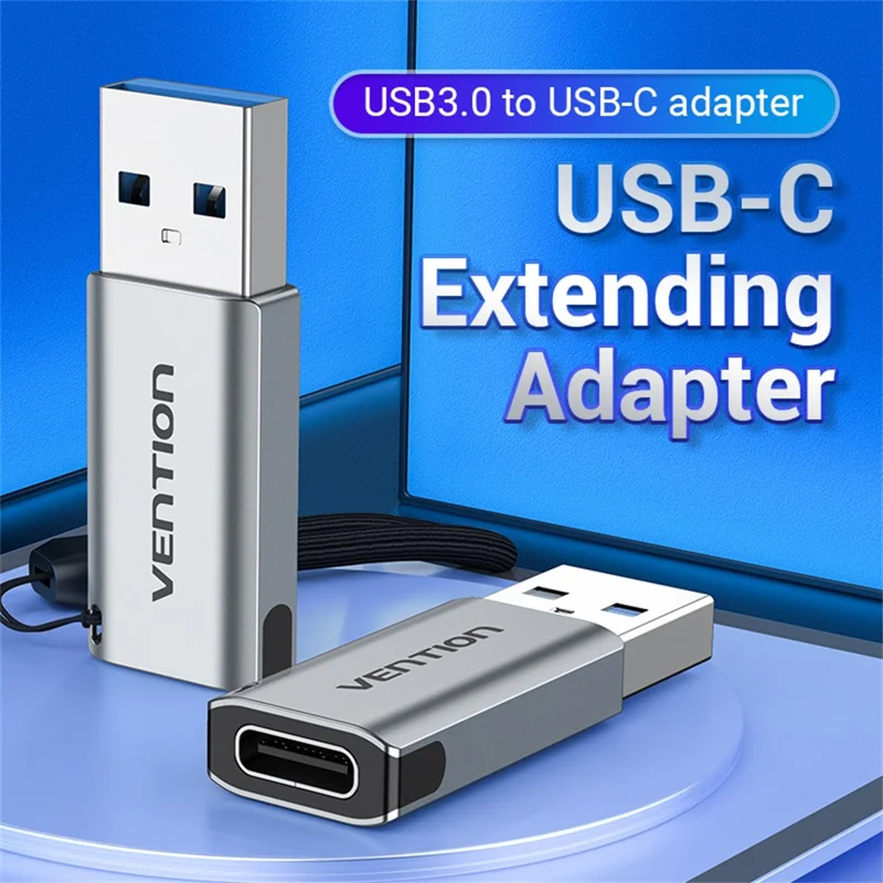 VENTION CDP Series USB3.0 USB-A Male to USB-C Female Adapter Aluminum Alloy OTG Converter with Lanyard