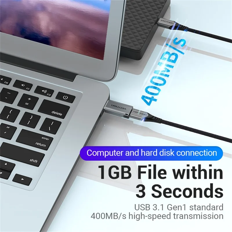 VENTION CDP Series USB3.0 USB-A Male to USB-C Female Adapter Aluminum Alloy OTG Converter with Lanyard