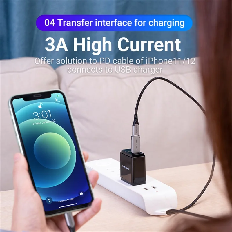 VENTION CDP Series USB3.0 USB-A Male to USB-C Female Adapter Aluminum Alloy OTG Converter with Lanyard