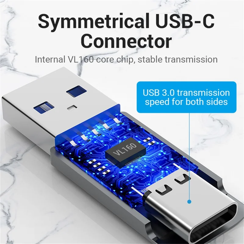 VENTION CDP Series USB3.0 USB-A Male to USB-C Female Adapter Aluminum Alloy OTG Converter with Lanyard