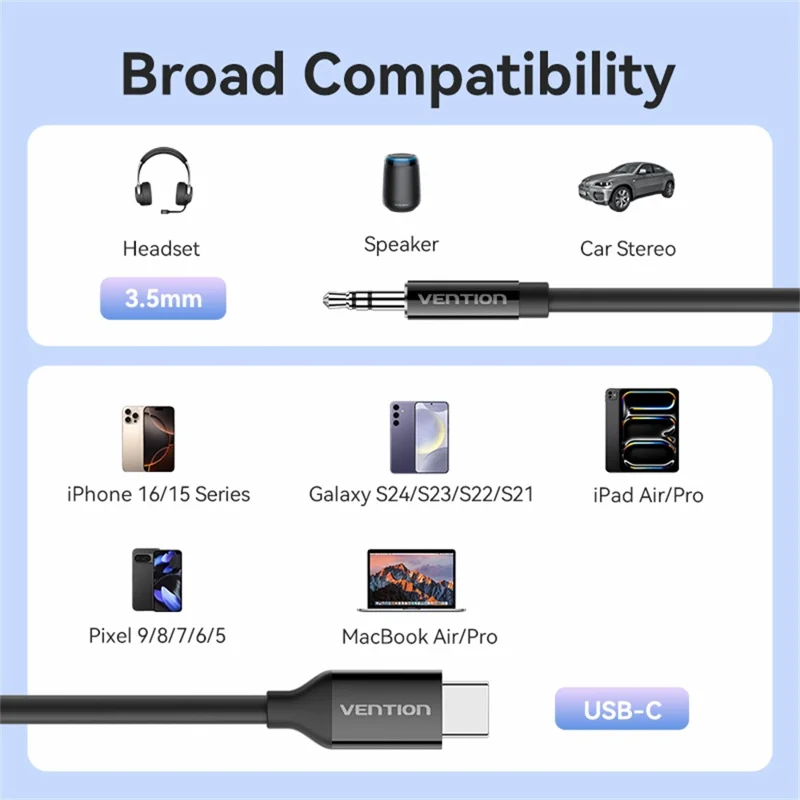 VENTION Série BIF 1m Câble Adaptateur Audio Type C vers 3,5mm pour Smartphone et Ordinateur Portable