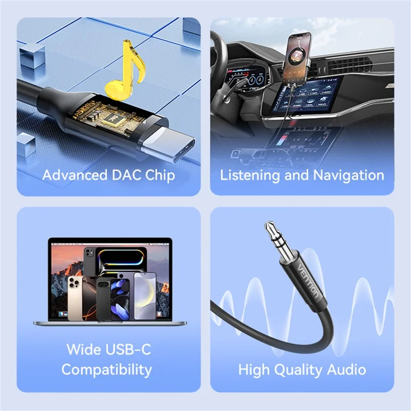 VENTION Série BIF 1m Câble Adaptateur Audio Type C vers 3,5mm pour Smartphone et Ordinateur Portable