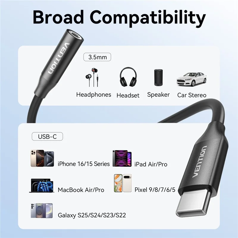 VENTION Serie BIH 0,1m Cavo Adattatore Audio da Type C Maschio a 3,5mm Femmina Decoder DAC Cavo AUX