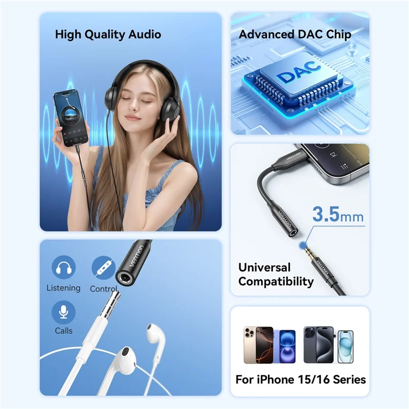Cavo audio VENTION BII Series AUX Type C Femmina a 3,5 mm Maschio con decodificatore DAC, 0,1 m