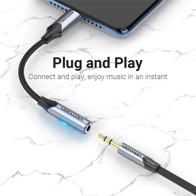 Cavo Adattatore Audio VENTION Serie BGJ da Type-C Maschio a Jack 3,5mm Femmina, 0,1m, Intrecciato