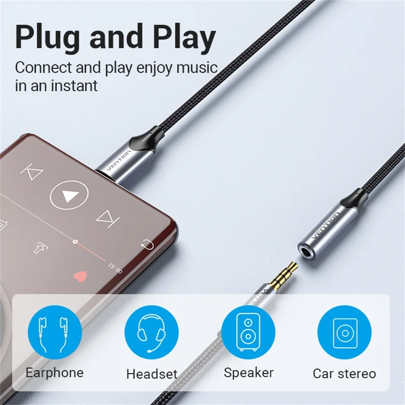 VENTION BGM Serie 0,1m Type-C zu 3,5mm Audio Adapter Kabel mit DAC Decoder - Grau