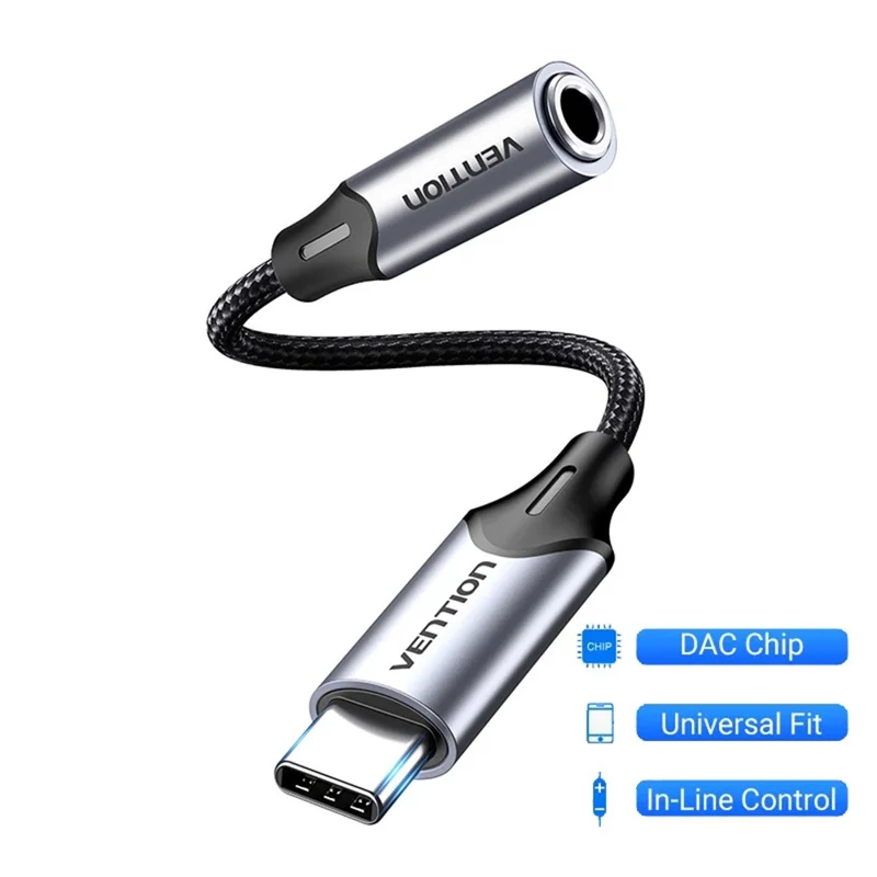 VENTION BGM Serie 1m USB-C auf 3,5mm Klinke Audio Adapterkabel mit DAC Decoder - Grau