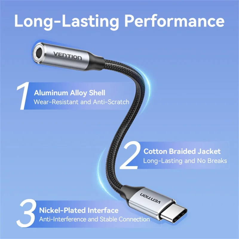 VENTION BID Serie 0,1m Type-C Stecker auf 3,5mm Buchse Audio Adapter Kabel mit DAC Decoder - Grau