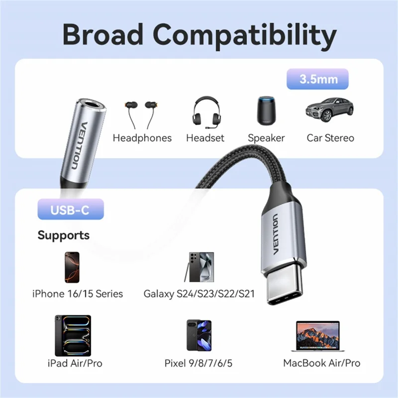 VENTION BID Serie 0,1m Type-C Stecker auf 3,5mm Buchse Audio Adapter Kabel mit DAC Decoder - Grau