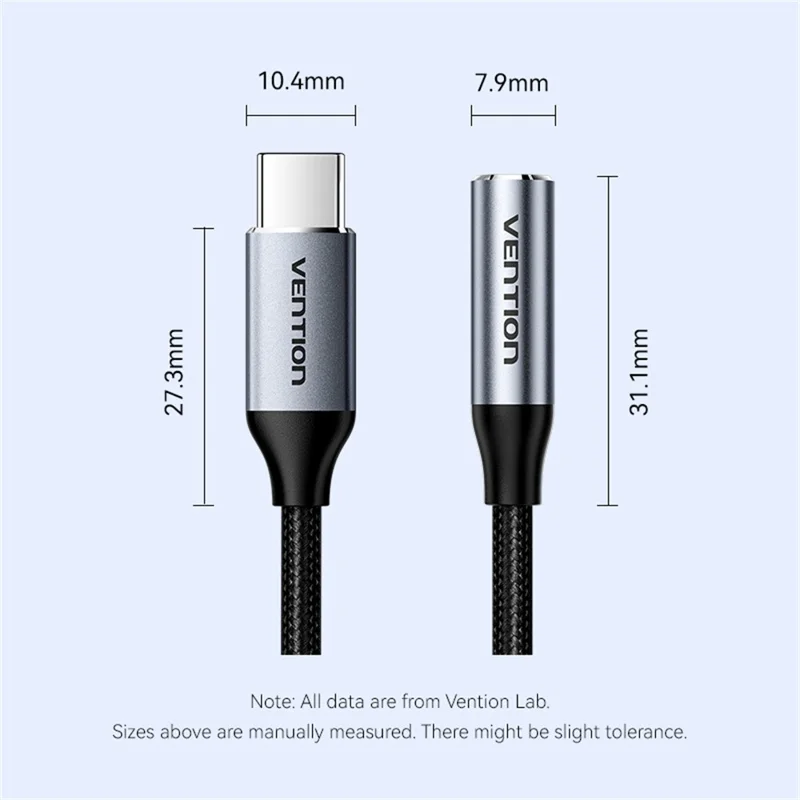 VENTION BID Serie 0,1m Type-C Stecker auf 3,5mm Buchse Audio Adapter Kabel mit DAC Decoder - Grau