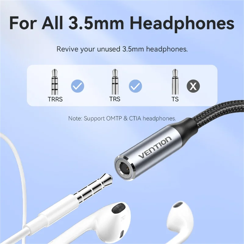 VENTION BID Serie 0,1m Type-C Stecker auf 3,5mm Buchse Audio Adapter Kabel mit DAC Decoder - Grau
