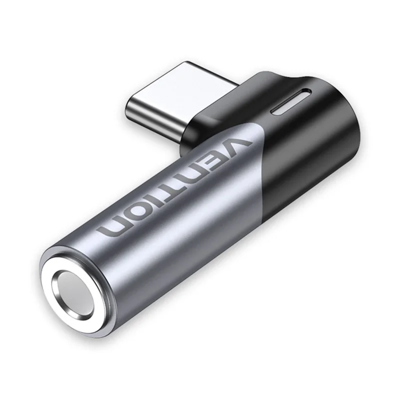 Adaptador de Áudio VENTION Série BGW Tipo-C Macho para Fêmea 3,5mm em Liga de Alumínio USB-C para AUX - Cinza