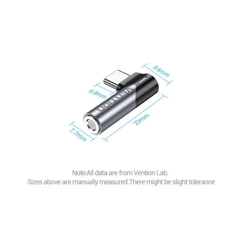 Adaptador de Áudio VENTION Série BGW Tipo-C Macho para Fêmea 3,5mm em Liga de Alumínio USB-C para AUX - Cinza
