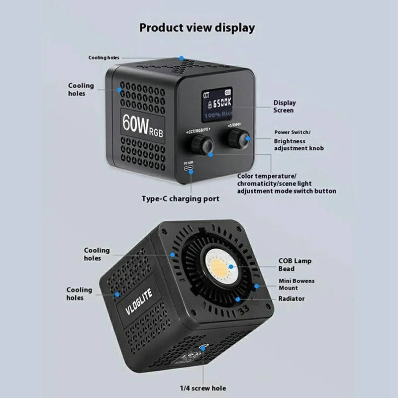 VLOGLITE P60RGB 60 W Mocny Światło Wypełniające COB, Lampa RGB, Profesjonalne Światło Wideo