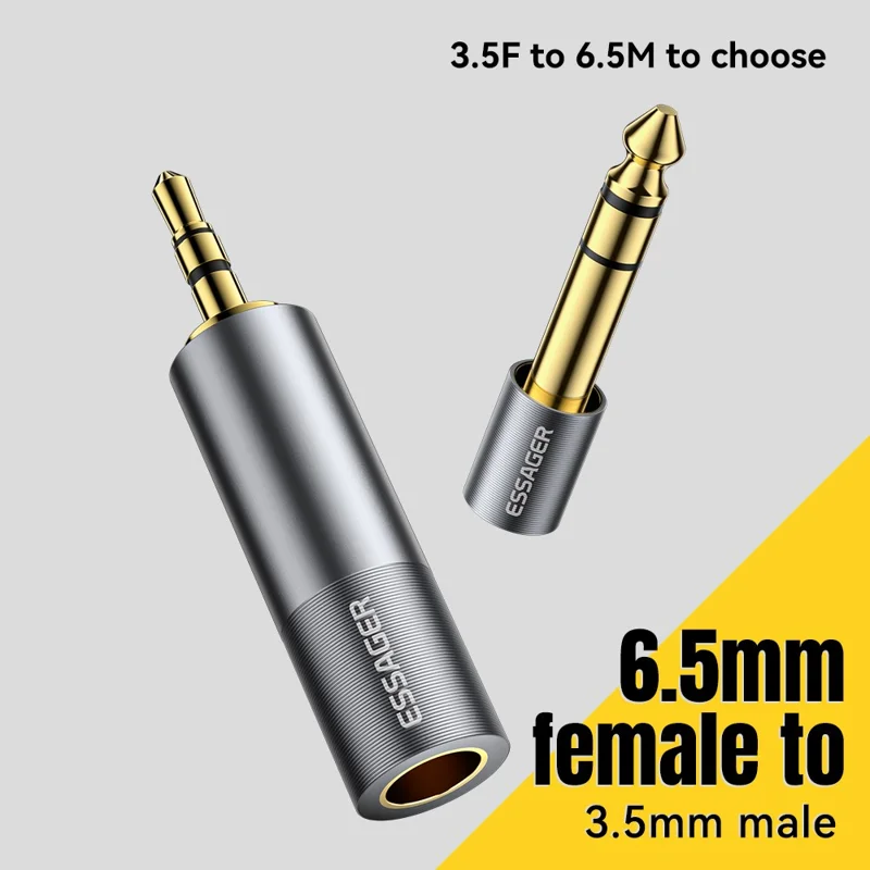 Adaptateur audio ESSAGER 6,5 mm femelle vers 3,5 mm mâle HiFi Sound Portable Connecteur doré plaqué