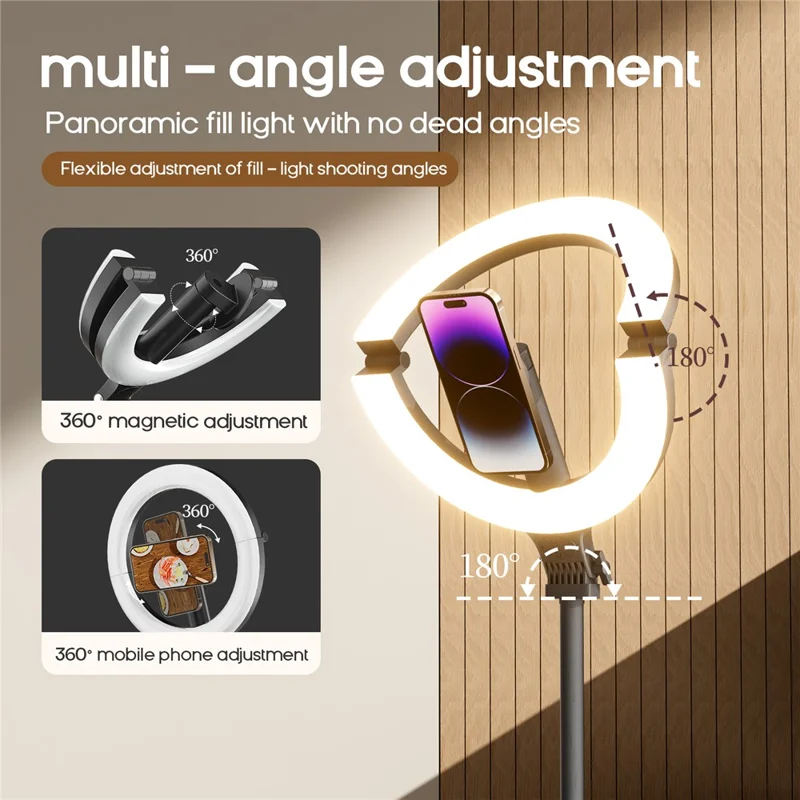 XJ36C Lampe Anneau 10 Pouces avec Support Téléphone Magnétique, Lampe Selfie avec Trépied Ajustable, Kit Photographie de Bureau - Blanc