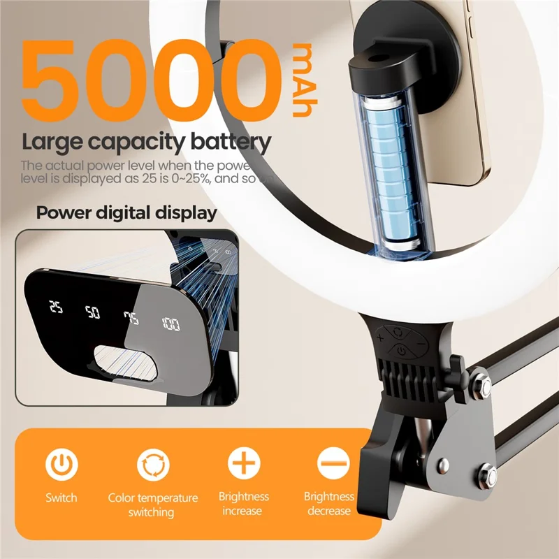 XJ36C Lampe de remplissage avec anneau lumineux de 10 pouces, support magnétique pour téléphone, trépied pliable, kit de prise de vue aérienne - Blanc