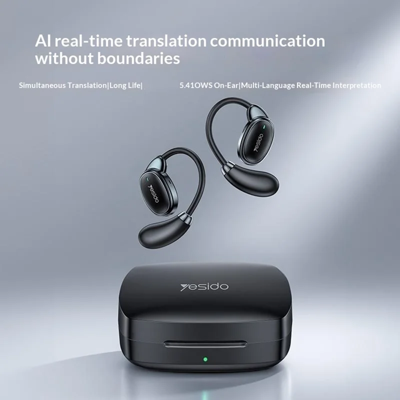 YESIDO YSP33 AI Translation Earbuds Ear Hook Wearable Real Time Bluetooth-compatible 5.4 Open Ear Earphones - Black
