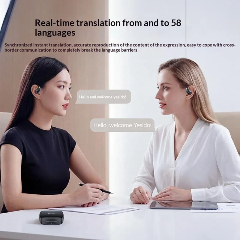 YESIDO YSP33 AI Translation Earbuds Ear Hook Wearable Real Time Bluetooth-compatible 5.4 Open Ear Earphones - Black