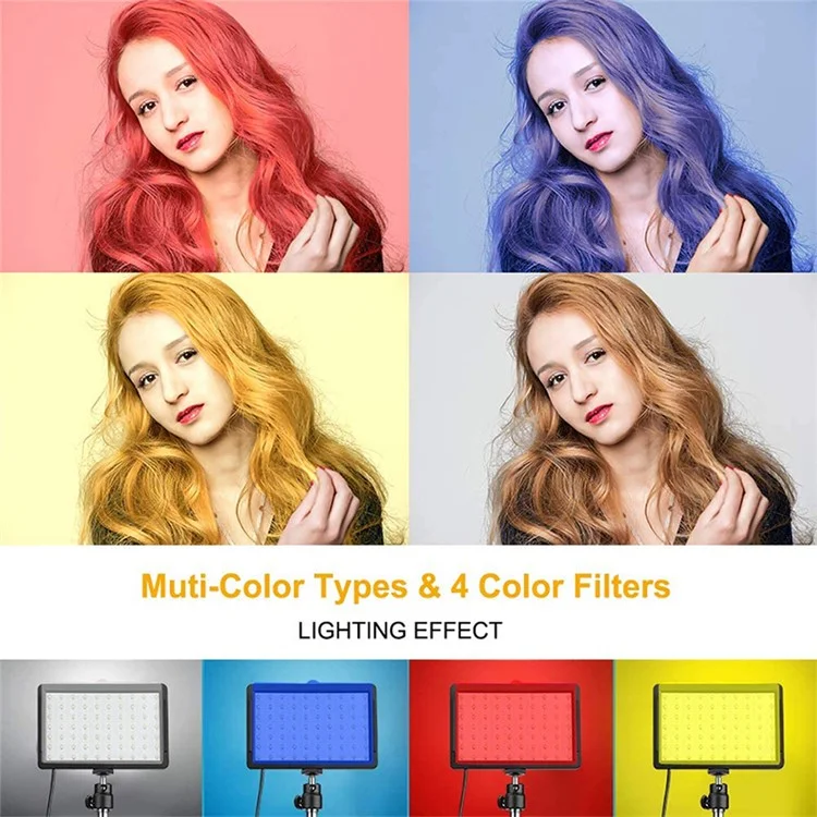 Juego de 2 luces de video USB de 70 LED, regulables, de 5600K, con soporte de trípode ajustable y 4 filtros de color para streaming en directo, fotografía