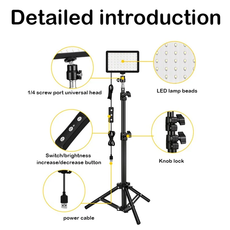 2pcs/set USB Video Light 70 Led Dimmable 5600k Luces de Relleno Con Soporte de Trípode Ajustable Filtros de 4 Colores Para el Juego Fotografía de Transmisión en Vivo