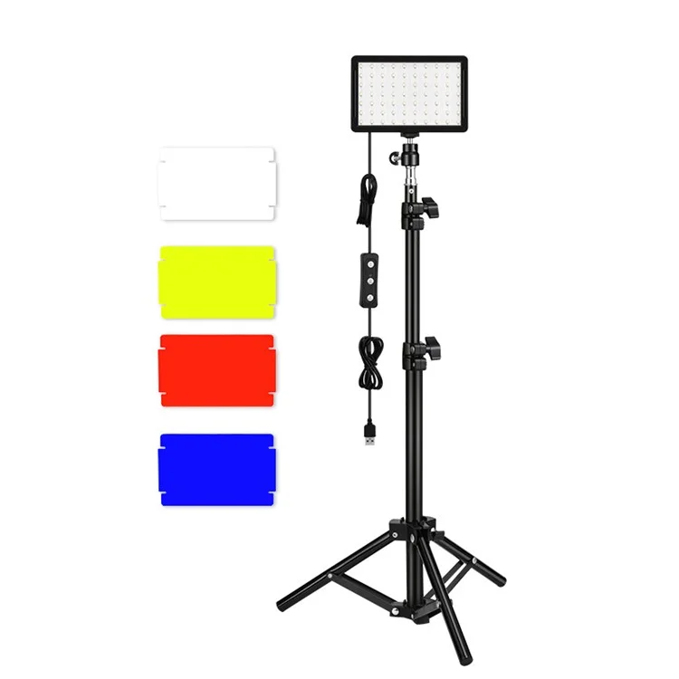 USB LED Video Light Dimmable 5600K Fill Light with Adjustable Tripod Stand 4-Color Filters for Live Streaming