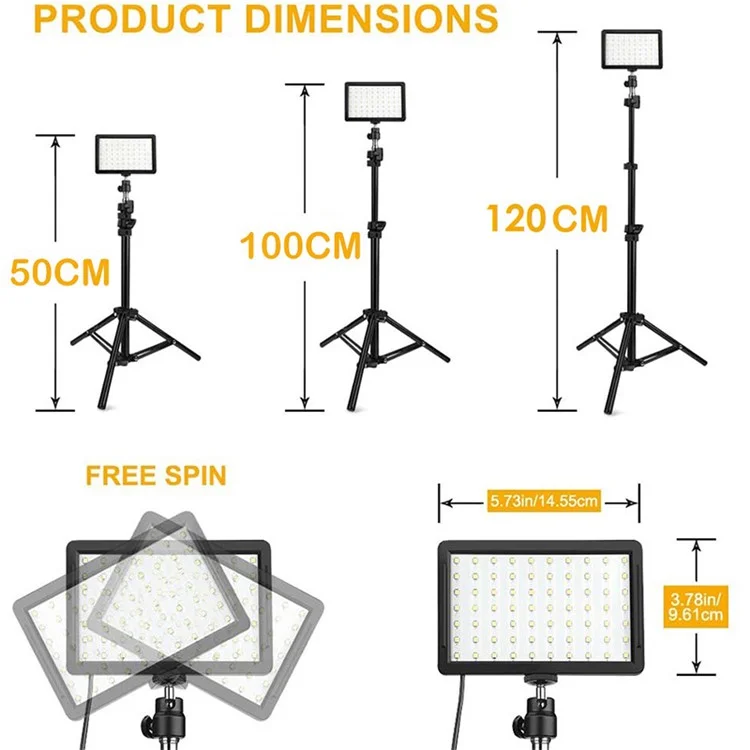 USB LED Video Light Dimmable 5600K Fill Light with Adjustable Tripod Stand 4-Color Filters for Live Streaming