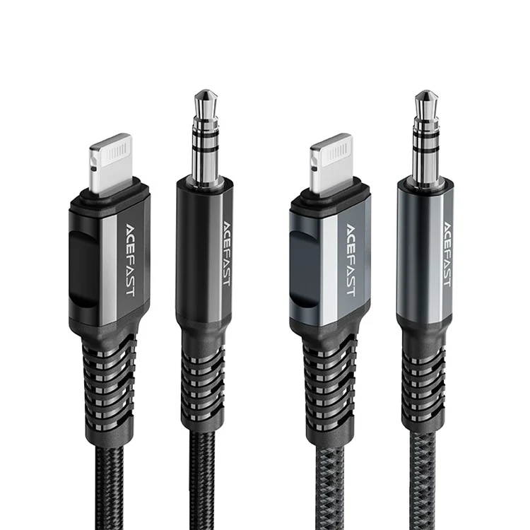 Acefast C1-06 Lightning Male a 3.5 mm de Aleación Masculina de Aleación de Aluminio Cable Tejido Tejido 1.2m (certificado Mfi) - Gris Oscuro
