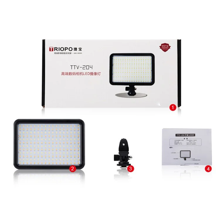 TRIOPO TTV-204 Bi-color Panel Mini LED Light Adjustable Panel Portable Shooting Light