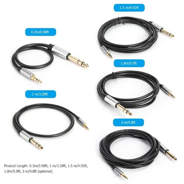 Câble auxiliaire stéréo de 1 m avec fiche Jack TRS mâle de 3,5 mm à 6,35 mm pour mélangeur et amplificateur
