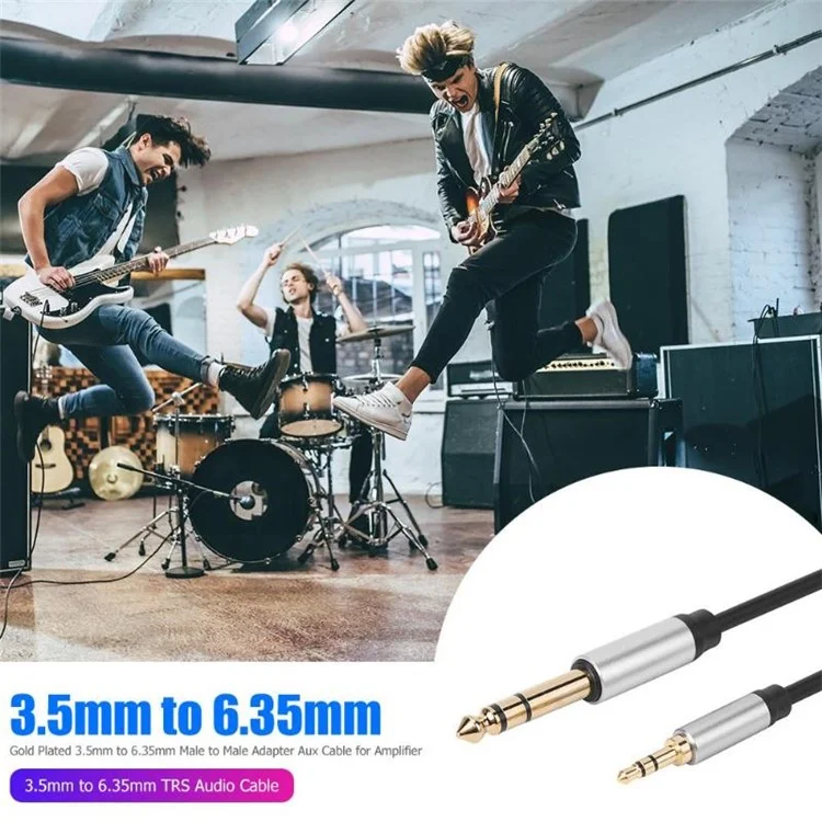Câble auxiliaire stéréo de 1 m avec fiche Jack TRS mâle de 3,5 mm à 6,35 mm pour mélangeur et amplificateur
