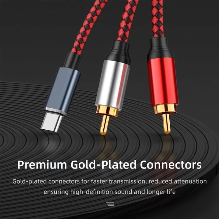 1m USB Type-C à 2 RCA Male Gold Plaquée Câble Audio Pour Téléphone Mobile Connexion Tablet à L'enceinte / Amplificateur