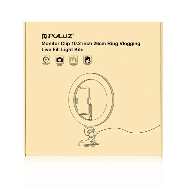 PULUZ PKT3126B LED-Ringlicht-Kit 10,2 Zoll 26 cm Videokonferenz-Beleuchtung 3 dimmbare Farben 10 Helligkeitsstufen für Kamera, Smartphone, YouTube, TikTok und Selbstporträts