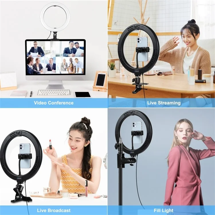PULUZ PKT3126B LED-Ringlicht-Kit 10,2 Zoll 26 cm Videokonferenz-Beleuchtung 3 dimmbare Farben 10 Helligkeitsstufen für Kamera, Smartphone, YouTube, TikTok und Selbstporträts