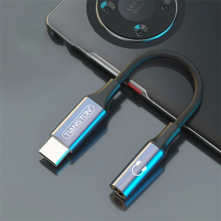 TIANSTON Type-C Male to 3.5mm Female Phone Headphone Jack Adapter Cable Support Music Calling