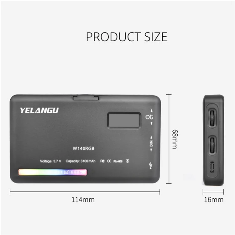 YELANGU RGB140 RGB Pocket Fill Light LED Video Light Portable Photography Lighting