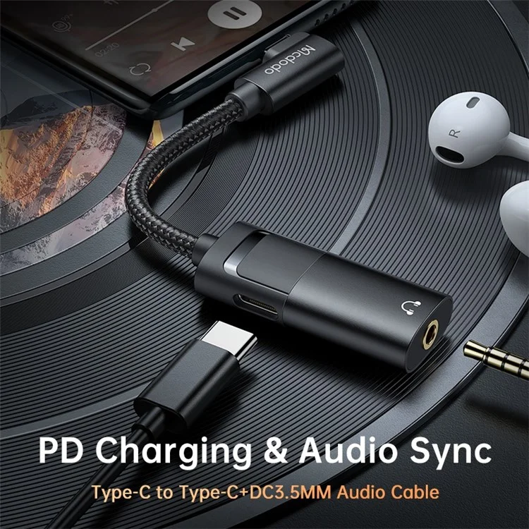 MCDODO CA-1880 MDD Type-C Male to Type-C+3.5mm Female Headphone Audio Connector Charging Adapter Cable