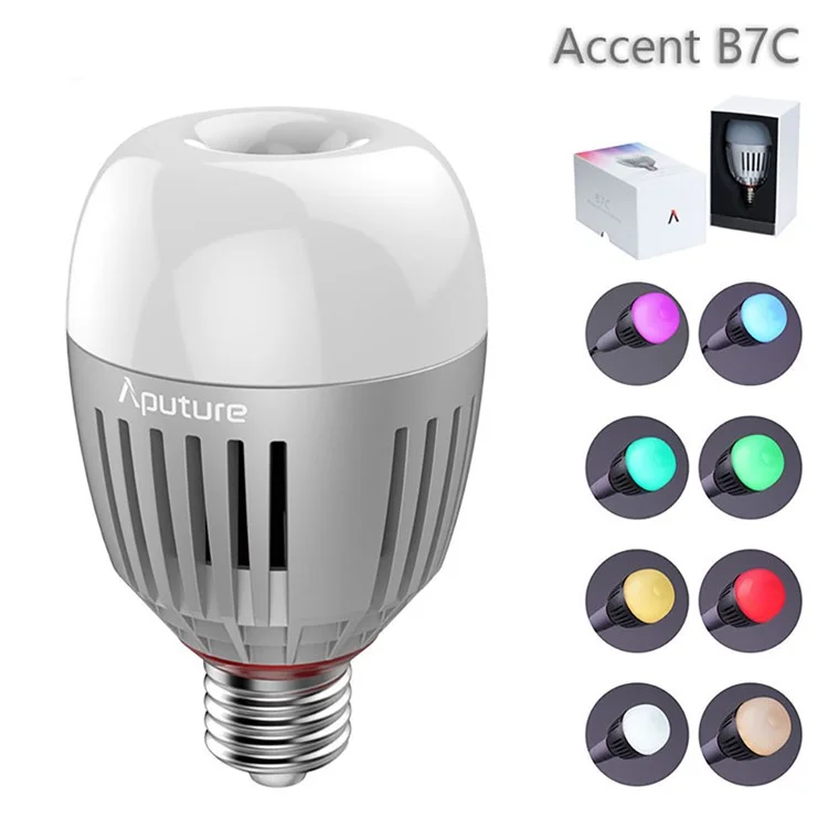 APUTURE B7C 7W RGBWW Smart Bulb CRI 95+ TLCI 96+ 2000K-10000K Stepless Dimming 0-100% APP Control Lamp Light for Video Vlog