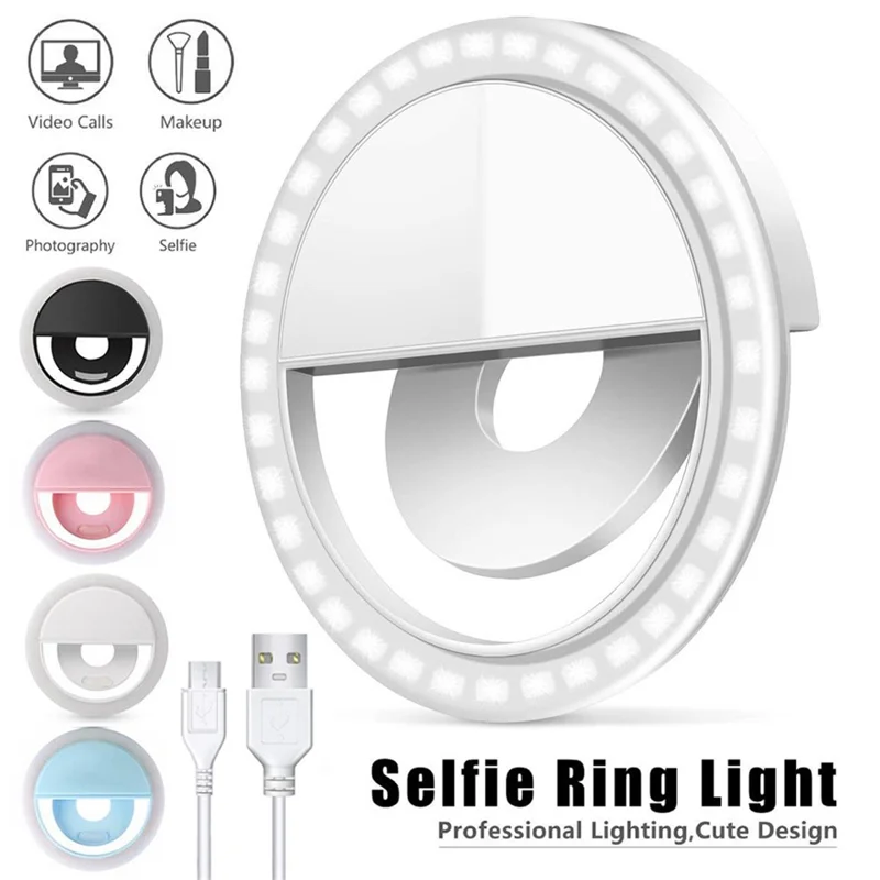 M06 Universal Selfie Ring Light 36 LEDs USB Rechargeable Cell Phone Lens Fill Light - Pink
