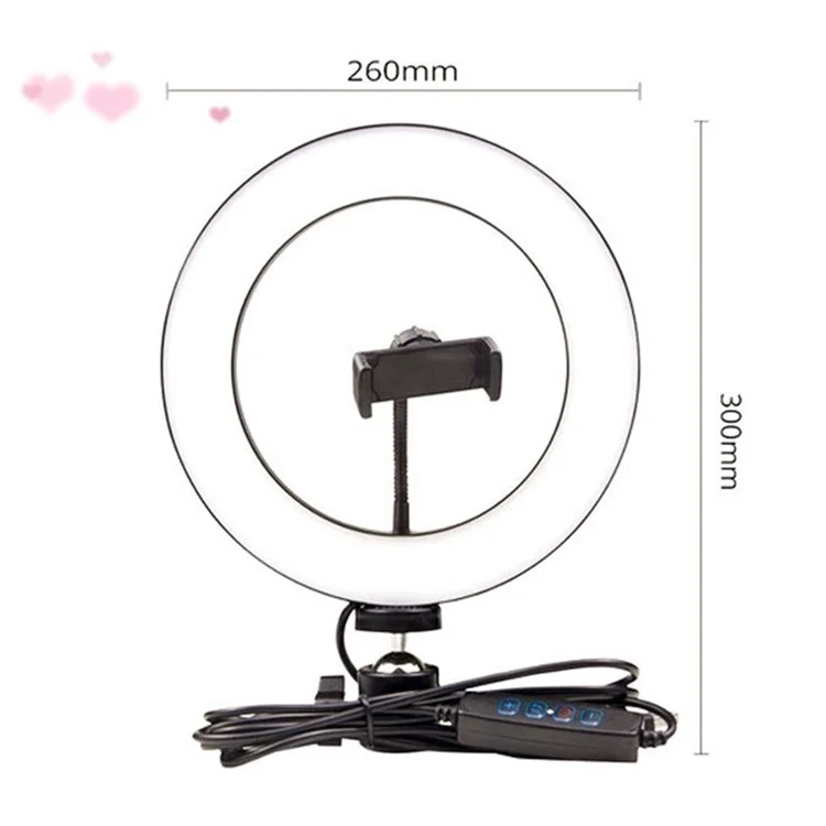 XWJ-532F1 Desktop 3000K-6500K 26cm LED Selfie Ring Light Tripod Stand Phone Clip Mount Vlogging Video Light Live Broadcast Kit