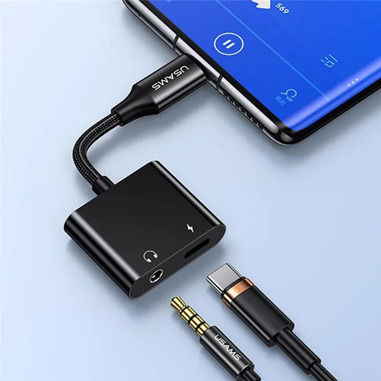 USAMS Uss-sj598 AU15 Adaptateur Audio Intelligent Type-C à PD 60W Connecteur Fast Charge 3,5 mm