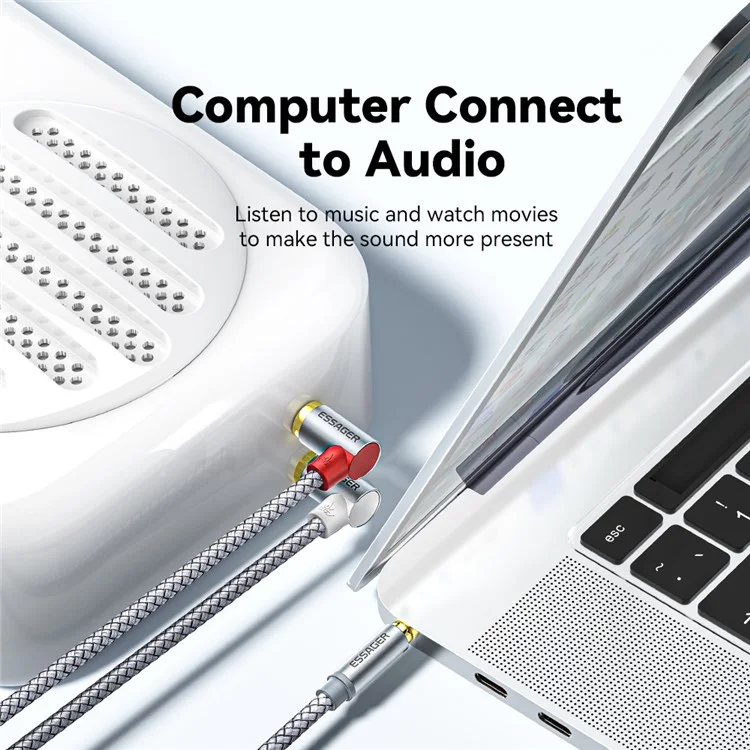 ESSAGER 1m Nylon Braided Aux Cord AUX 3.5mm a Dual Angled Head RCA Audio Adapter Cable